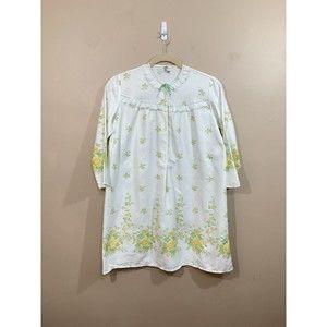 VTG Womens Floral Housecoat Robe Large White Cottagecore Granny Retro Femme Rose